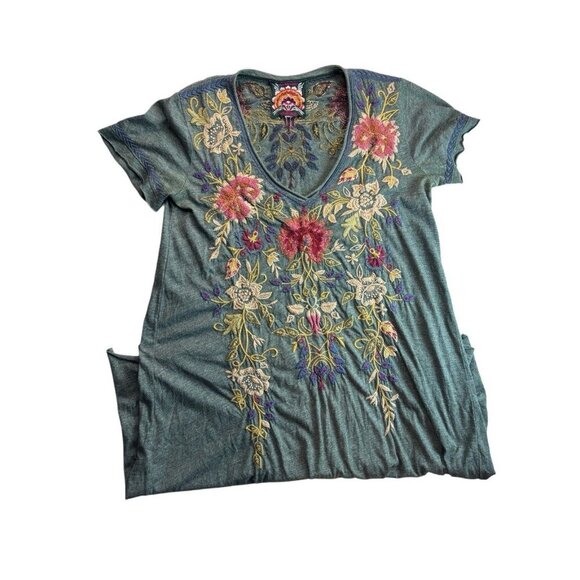 Johnny Was Dress Adeline Tunic Draped Floral Embroidered V-neck Blue, Sz Small - Picture 1 of 5